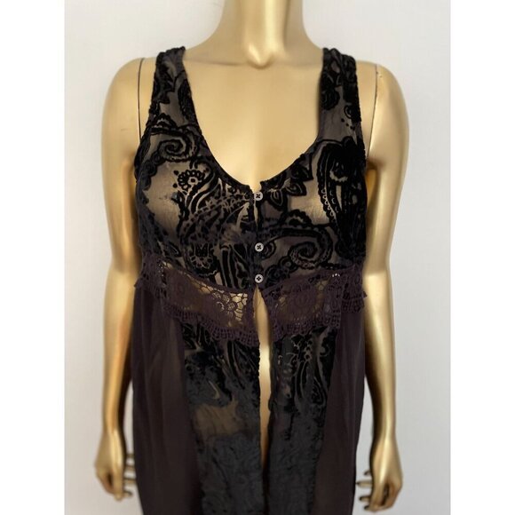 Coco + Jameson Sheer Black Burnt Velvet Lace Paisley Pattern Dress Whimsygoth - Picture 3 of 8